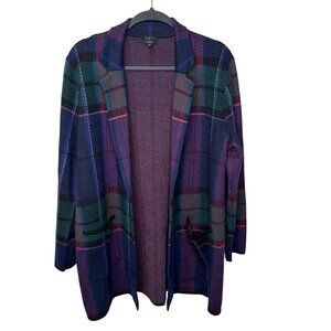 Talbots Womens Plaid Open Front Blazer Cardigan XLP Pure Merino Wool Colorful